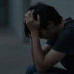 Person looking down, head in hands, somber mood.