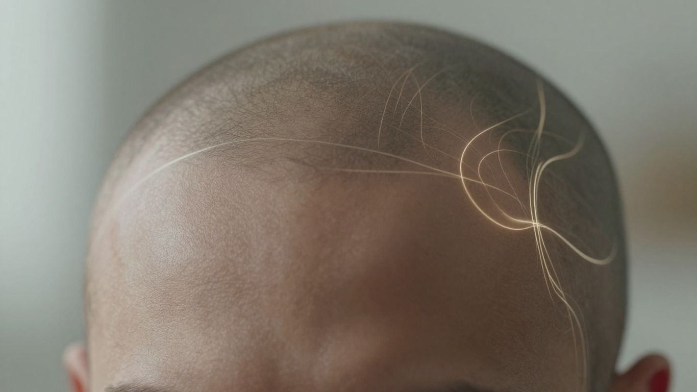 Head with glowing lines near temple, suggesting brain activity.