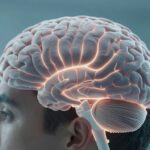 Person's head with glowing brain activity lines.