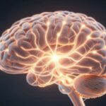 Human brain with glowing neural pathways