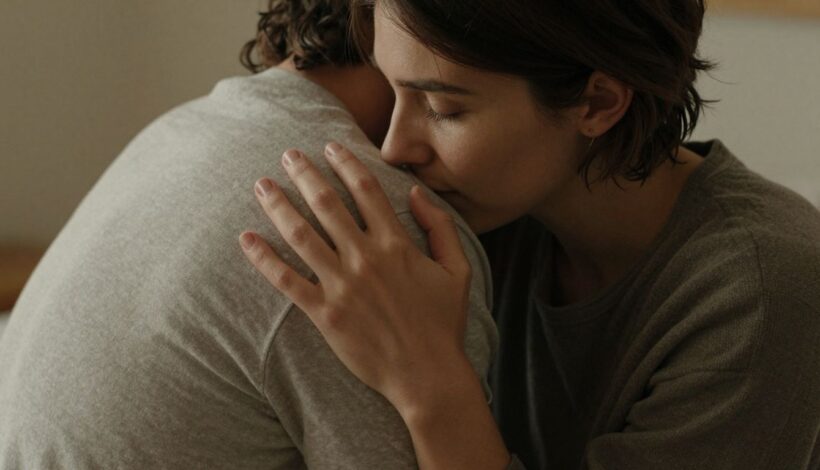 Couple sharing a moment of comfort and support.