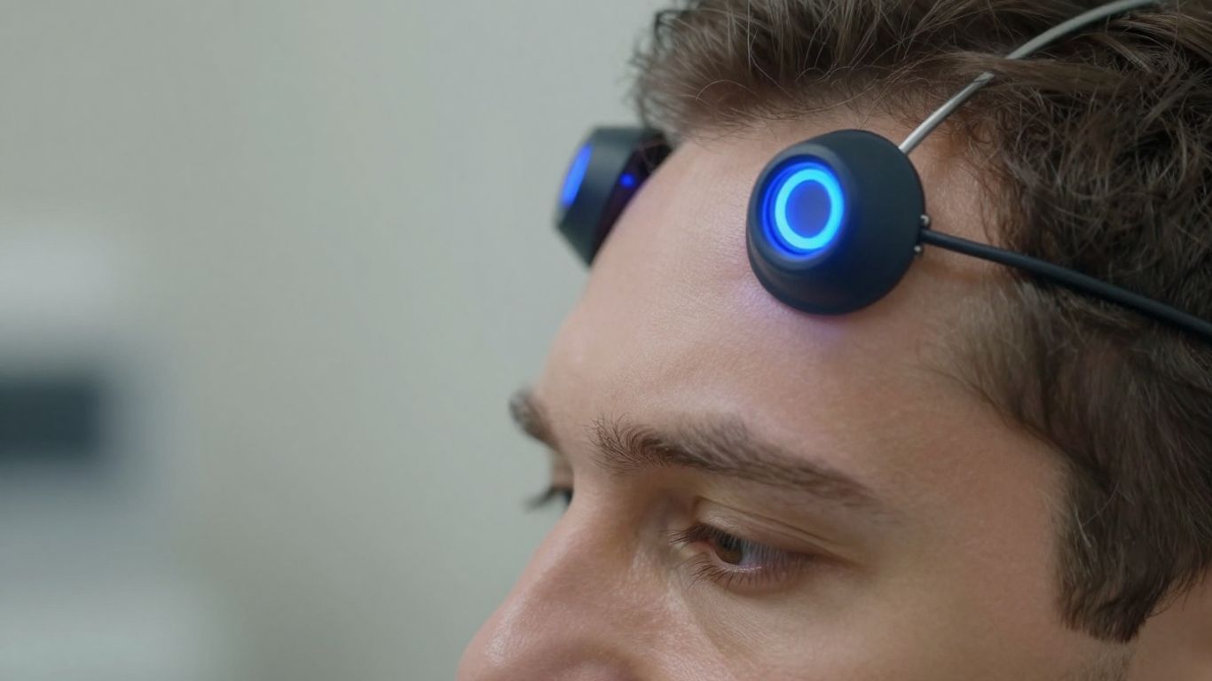 Person receiving advanced depression treatment with TMS device.